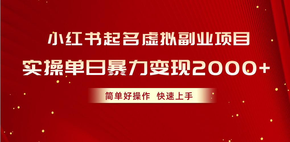 （10856期）小红书起名虚拟副业项目，实操单日暴力变现2000+，简单好操作，快速上手-吾藏分享