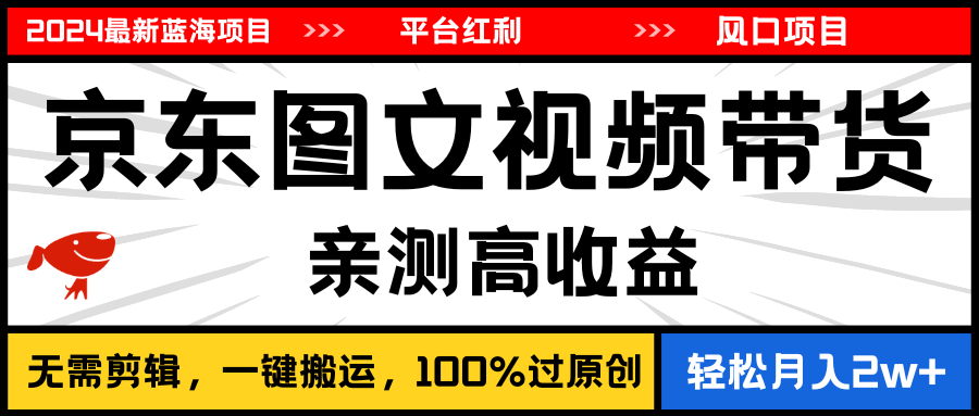 （11147期）2024最新蓝海项目，逛逛京东图文视频带货，无需剪辑，月入20000+-吾藏分享