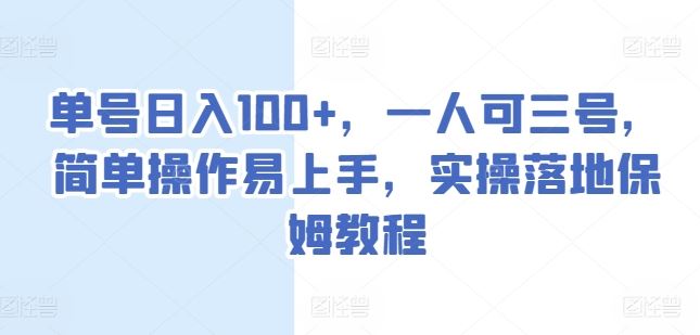 单号日入100+，一人可三号，简单操作易上手，实操落地保姆教程【揭秘】-吾藏分享