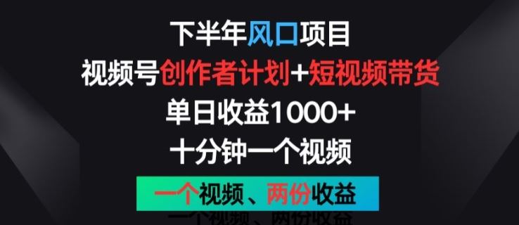 下半年风口项目，视频号创作者计划+视频带货，一个视频两份收益，十分钟一个视频【揭秘】-吾藏分享