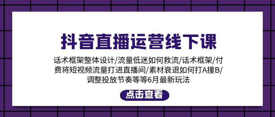 （11211期）抖音直播运营线下课：话术框架/付费流量直播间/素材A撞B/等6月新玩法-吾藏分享