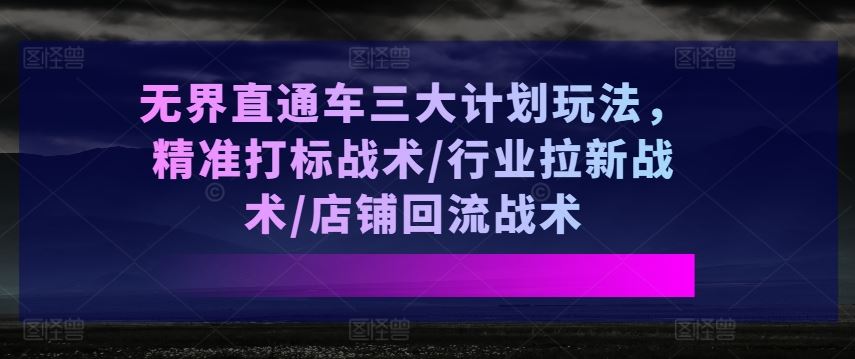 无界直通车三大计划玩法，精准打标战术/行业拉新战术/店铺回流战术-吾藏分享