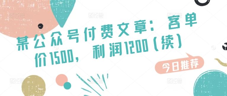 某公众号付费文章：客单价1500，利润1200(续)，市场几乎可以说是空白的-吾藏分享