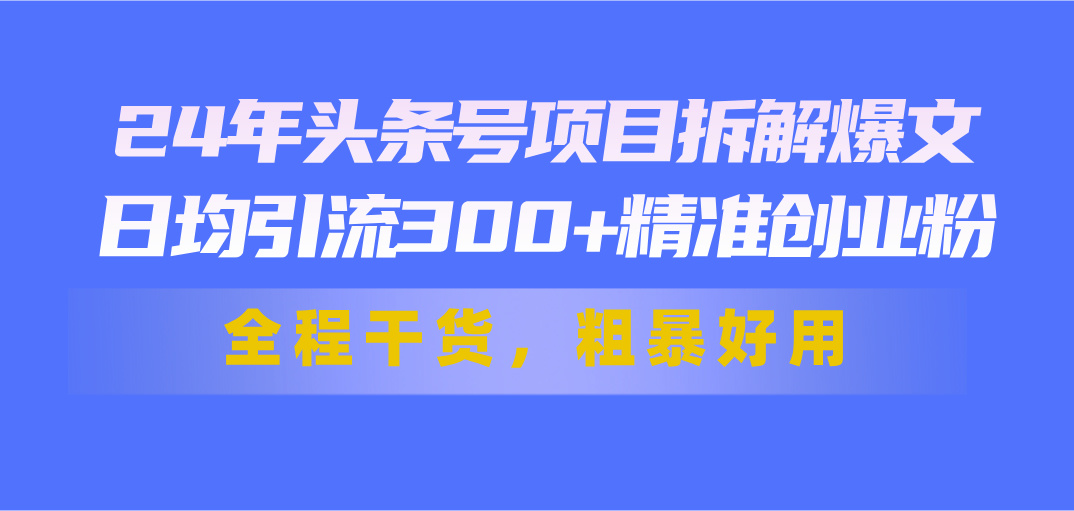 (11397期)24年头条号项目拆解爆文,日均引流300+精准创业粉,全程干货,粗暴好用-吾藏分享
