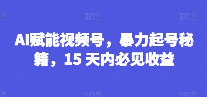 AI赋能视频号，暴力起号秘籍，15 天内必见收益【揭秘】-吾藏分享