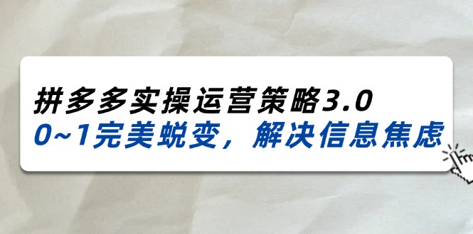 （11658期）2024_2025拼多多实操运营策略3.0，0~1完美蜕变，解决信息焦虑（38节）-吾藏分享