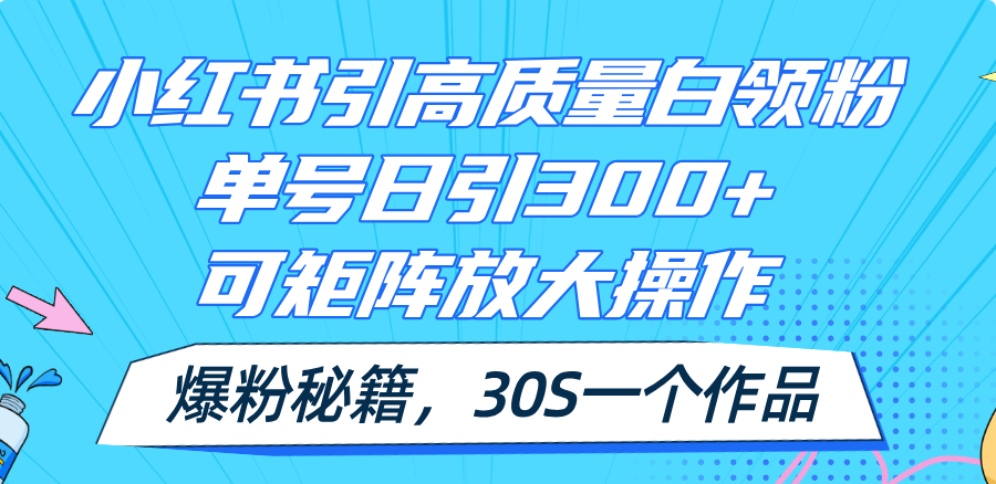 （11692期）小红书引高质量白领粉，单号日引300+，可放大操作，爆粉秘籍！30s一个作品-吾藏分享
