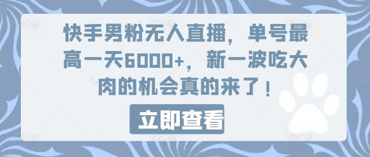 快手男粉无人直播，单号最高一天6000+，新一波吃大肉的机会真的来了-吾藏分享
