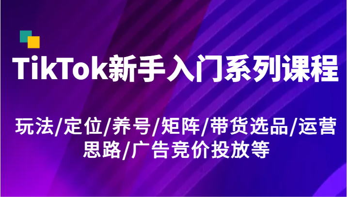 TikTok新手入门系列课程，玩法/定位/养号/矩阵/带货选品/运营思路/广告竞价投放等-吾藏分享