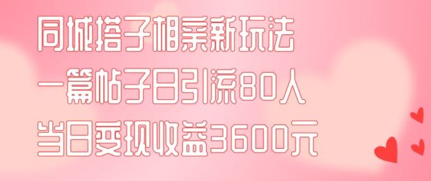 同城搭子相亲新玩法一篇帖子引流80人当日变现3600元(项目教程+实操教程)【揭秘】-吾藏分享