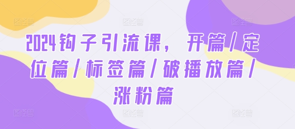 2024钩子引流课，开篇/定位篇/标签篇/破播放篇/涨粉篇-吾藏分享