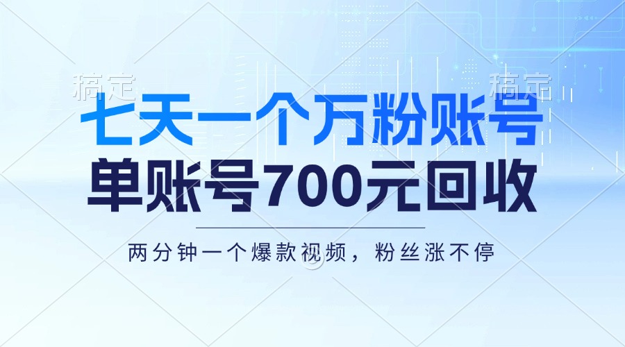 （13062期）七天一个万粉账号，新手小白秒上手，单账号回收700元，轻松月入三万＋-吾藏分享