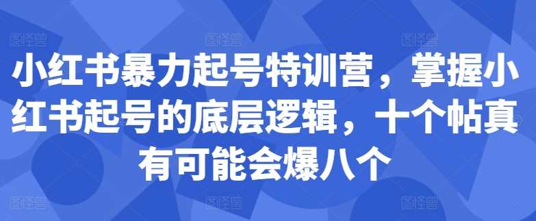 小红书暴力起号特训营，掌握小红书起号的底层逻辑，十个帖真有可能会爆八个-吾藏分享