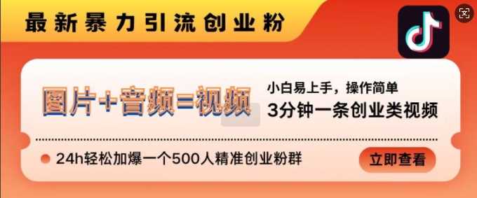 抖音最新暴力引流创业粉，3分钟一条创业类视频，24h轻松加爆一个500人精准创业粉群【揭秘】-吾藏分享