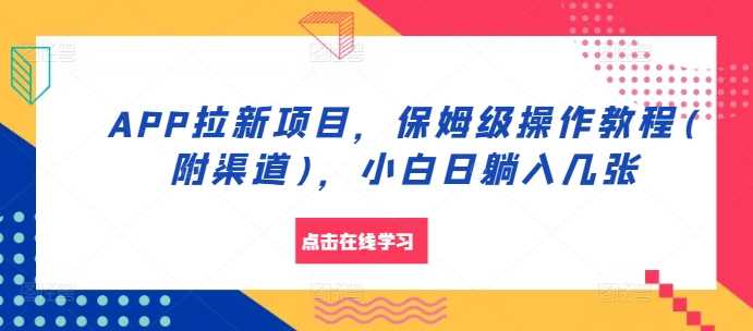 APP拉新项目，保姆级操作教程(附渠道)，小白日躺入几张【揭秘】-吾藏分享