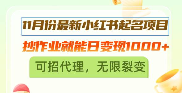 （13256期）11月份最新小红书起名项目，抄作业就能日变现1000+，可招代理，无限裂变-吾藏分享