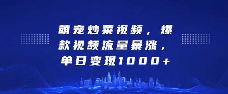 萌宠炒菜视频，爆款视频流量暴涨，单日变现1k-吾藏分享