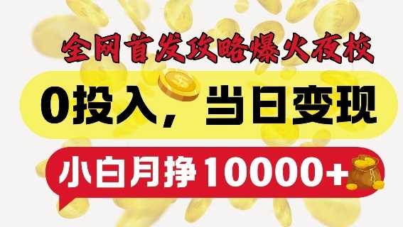 全网首发爆火夜校，0投入，当日变现，小白轻松月入1w+【揭秘】-吾藏分享