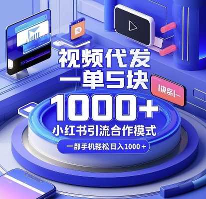 视频代发，一单5块，小红书引流合作模式，一部手机轻松日入多张【揭秘】-吾藏分享