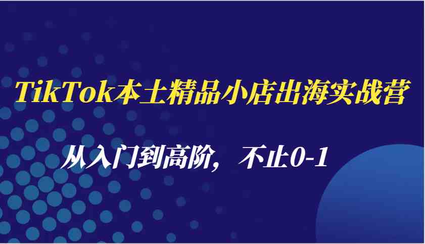 TikTok本土精品小店出海实战营，从入门到高阶，不止0-1-吾藏分享