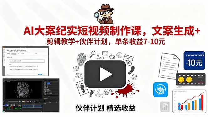 图片[1]-（15992期）AI大案纪实短视频制作课，文案生成+剪辑教学+伙伴计划，单条收益7-10元-立刻分享网创平台