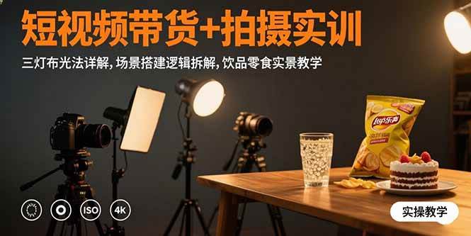 （15540期）短视频带货+拍摄实训：三灯布光法详解,场景搭建逻辑拆解,饮品零食实景教学-吾藏分享