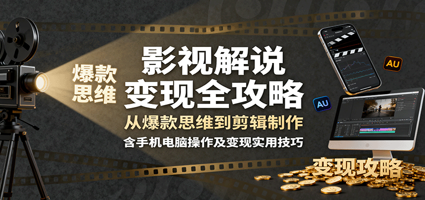 影视解说变现全攻略：从爆款思维到剪辑制作，含手机电脑操作及变现实用技巧-吾藏分享