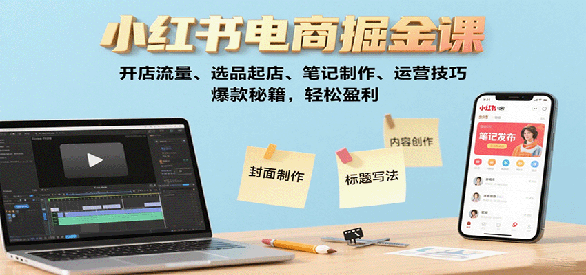 小红书电商掘金课：开店流量、选品起店、笔记制作、运营技巧，爆款秘籍，轻松盈利-吾藏分享