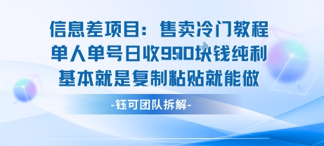 信息差项目：售卖冷门教程单人单号日收9张纯利基本就是复制粘贴就能做-吾藏分享