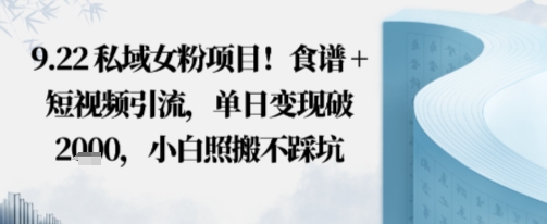 私域女粉项目！食谱+短视频引流，单日变现破多张，小白照搬不踩坑-吾藏分享