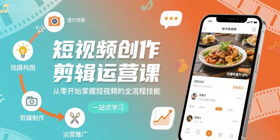 短视频创作剪辑运营课，从零开始掌握短视频的全流程技能-吾藏分享