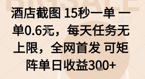 酒店截图15秒一单，一单0.6米，每天任务无上限，全网首发可矩阵单日收益3张【揭秘】-吾藏分享