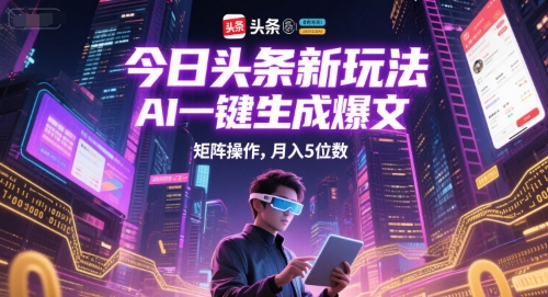 今日头条新玩法，AI一键生成爆文，矩阵操作，月入5位数-吾藏分享