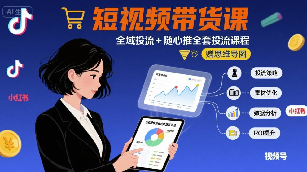 最新短视频带货课，全域投流+随心推全套投流课程+思维导图-吾藏分享