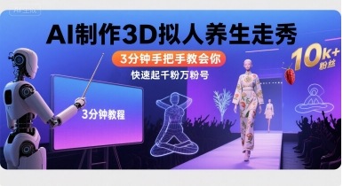 Ai制作3D拟人养生走秀，3分钟手把手教会你，快速起千粉万粉号-吾藏分享