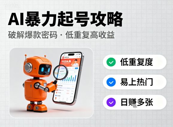 今日头条新玩法，AI暴力起号，重复度低，更容易爆，日入多张-吾藏分享
