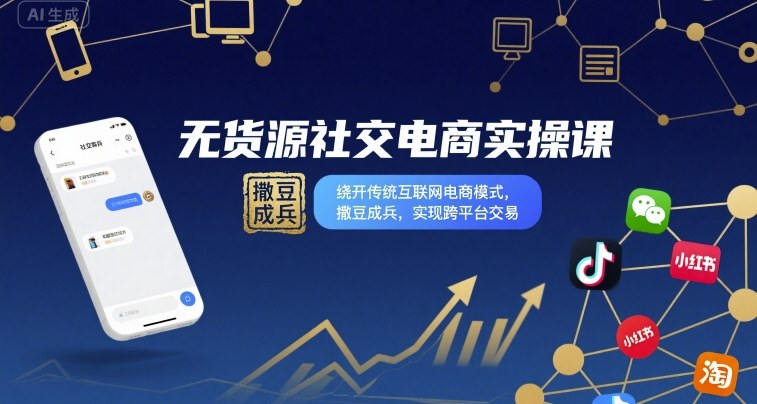 无货源社交电商实操课，绕开传统互联网电商模式，撒豆成兵，实现跨平台交易-吾藏分享