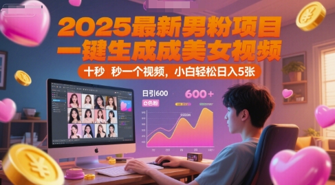 2025最新男粉项目，一键生成美女视频，日引600+色粉 十秒一个视频，小白轻松日入5张【揭秘】-吾藏分享
