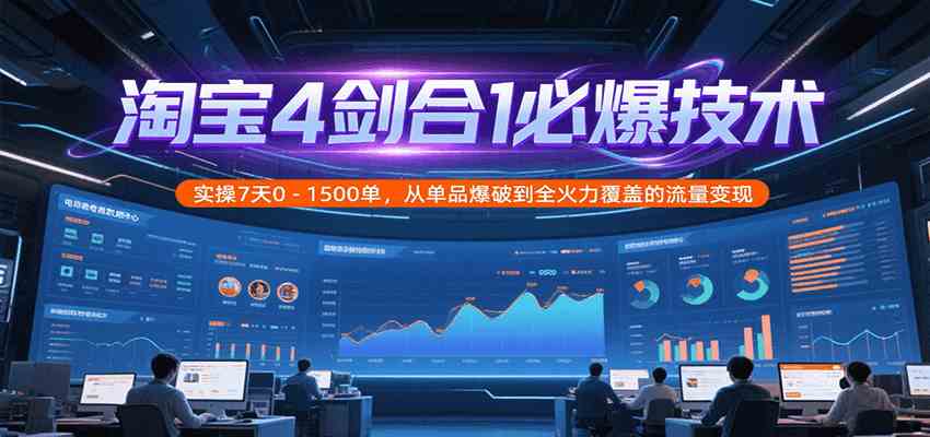 淘宝4剑合1必爆技术，实操7天0-1500单，从单品爆破到全火力覆盖的流量变现-吾藏分享
