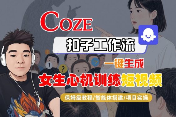 COZE扣子工作流一键生成女生心机训练短视频，保姆级教程-智能体搭建-项目实操-吾藏分享