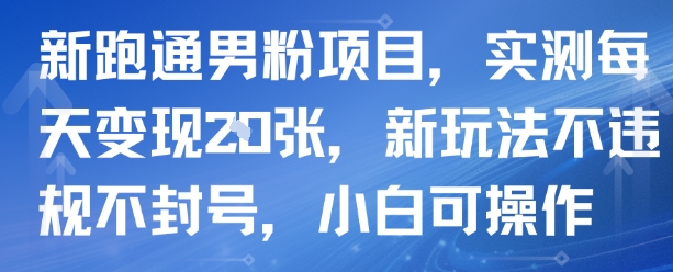 新跑通男粉项目，实测每天变现多张，新玩法不违规不封号，小白可操作-吾藏分享