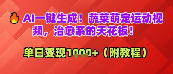 AI一键生成！蔬菜萌宠运动视频，治愈系的天花板！单日变现多张-吾藏分享