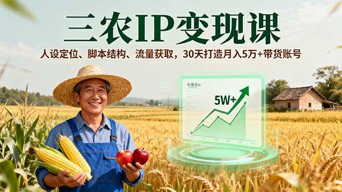 （16044期）三农IP变现课，人设定位、脚本结构、流量获取，30天打造月入5万+带货账号-吾藏分享