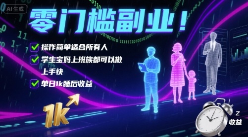 零门槛副业！操作简单适合所有人，学生宝妈上班族都可以做，上手快，单日1k睡后收益【揭秘】-吾藏分享