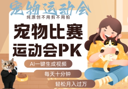 AI一键生成宠物比赛运动会PK视频，纯原创不用剪不用拍，每天十分钟，轻松月入过1W+-吾藏分享