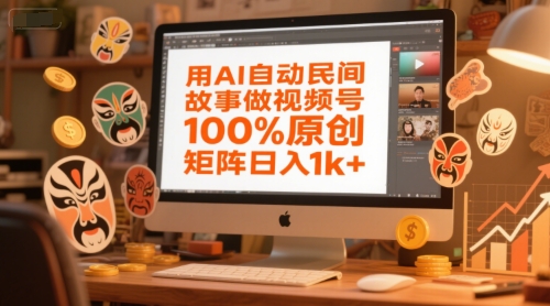 用AI自动民间故事做视频号，100%原创，矩阵日入1k+-渝渝网创