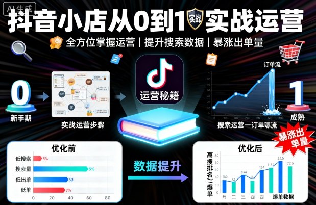 抖音小店从0到1实战运营，帮你全方位掌握小店运营，提升搜索数据与出单量-吾藏分享
