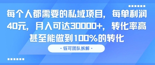 每个人都需要的私域项目，每单利润40米，月入可达3W+，转化率高 甚至能做到100%的转化-吾藏分享