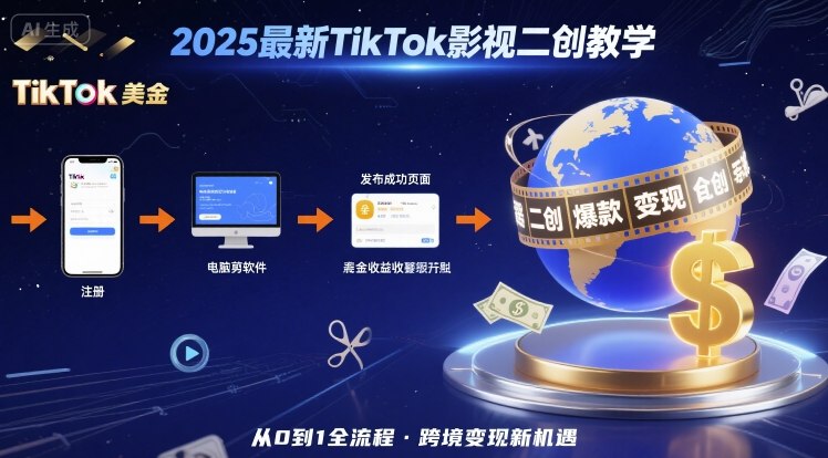 2025年最新TikTok影视二创教学，从注册到发布撸美金全流程，跨境变现新机遇-吾藏分享