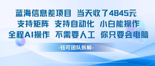 蓝海信息差项目当天收米1k+ 支持矩阵支持自动化小白能操作全程AI操作不需要人工你只要会电脑-吾藏分享